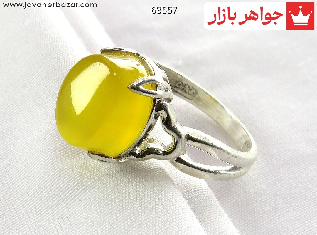 انگشتر نقره عقیق زرد طرح غزل زنانه [شرف الشمس] رنگ تقویت شده